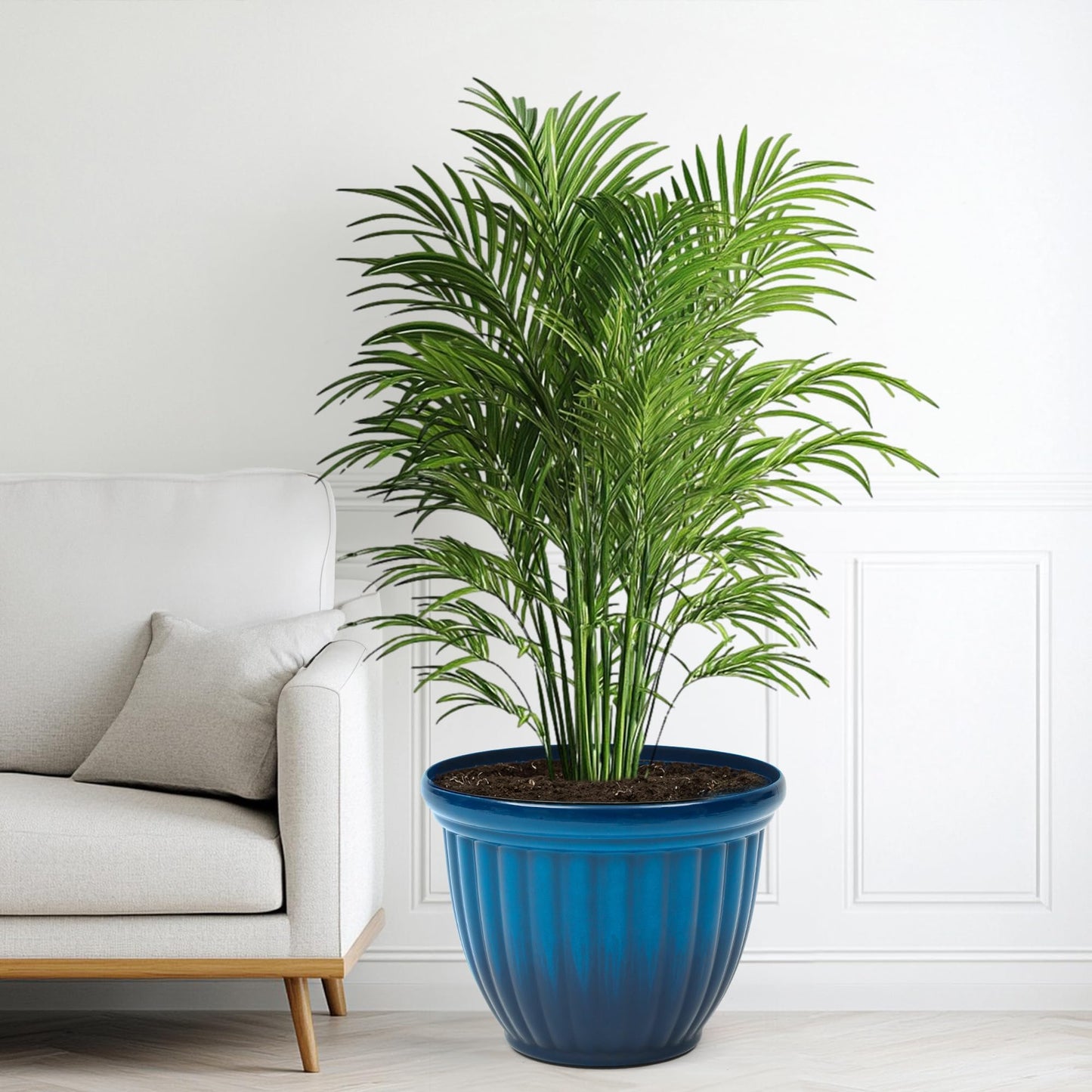 Autodaya 15" Large Flower Pots, Set of 2 Plastic Planters for Outdoor Indoor Plants with 3D Textures, Weather-Resistant for Porch, Garden, Patio or Indoor Use, Gradient Cobalt Blue