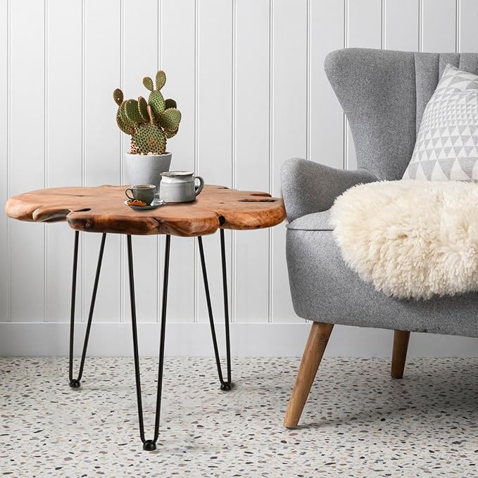 23.6 Inch Live Edge Side Table, Wood Freeform Small End Table