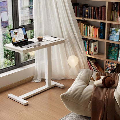 Muwuele Solid Wood Overbed Bedside Table with Wheels, Adjustable Medical Tilt Top Hospital Bed Table Over The Bed, Rolling Laptop Desk, Mobile Standing Desk for Hospital and Home Use (White)