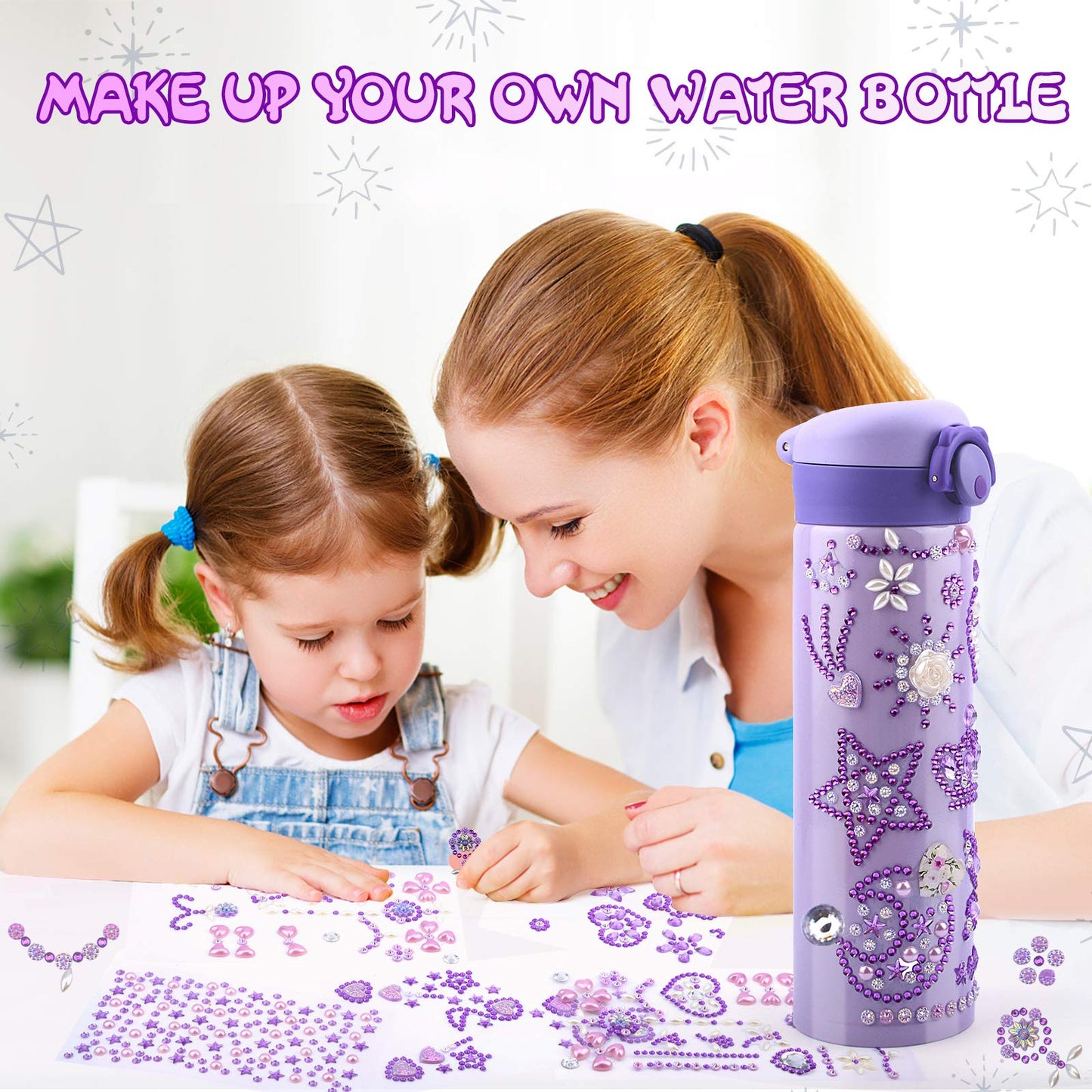 HULASO Christmas Gifts for Kids 7 Year Old Girls Decorate Your Own Water Bottles with Gem Stickers - DIY Birthday Gifts Arts and Crafts, BPA Free Stainless Steel Vacuum Insulated Mug (17 OZ)