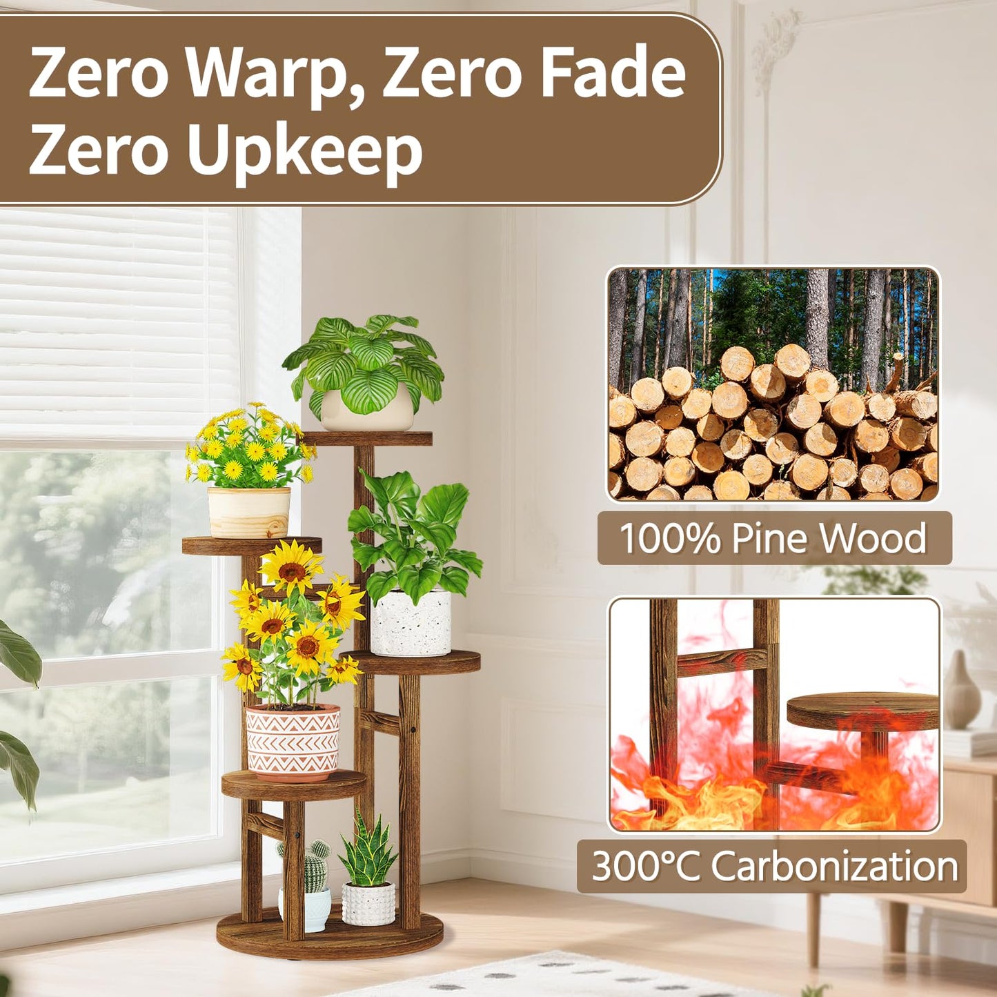 LASZOLA 4 Tiered Wood Plant Stand Indoor Corner, Flower Holder Rack Tall for Multiple Plants, Rustic Planter Shelf Display for Patio Garden Balcony Living Room