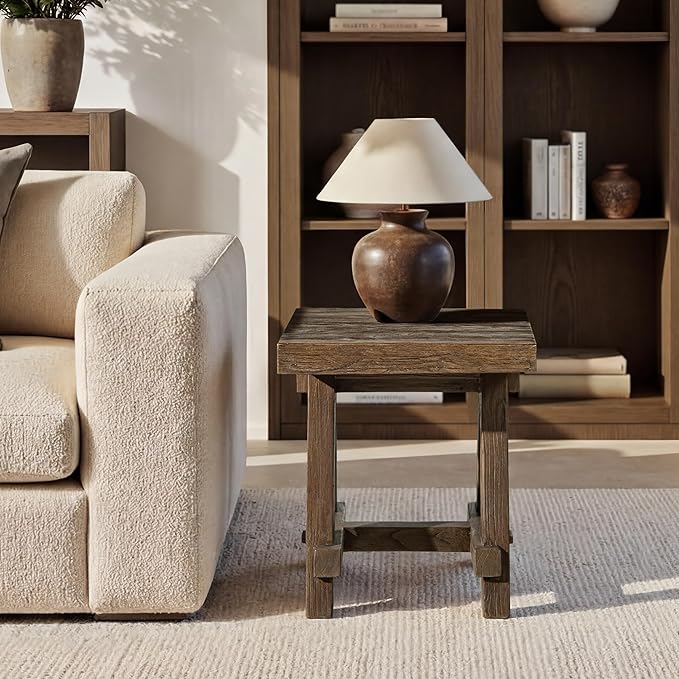 Hawthorne 18" Square Reclaimed Elm Trestle Side Table, Heritage Medium-Dark