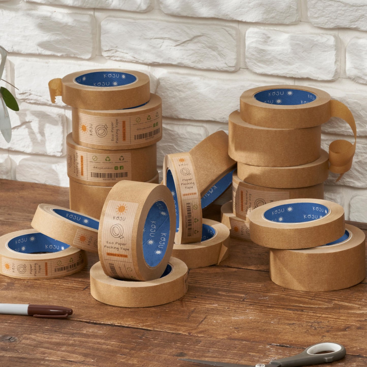 Koju Kraft Paper Packing Tape 48mm x 50m | 3 pack | Eco Friendly & Recyclable Brown Paper Tape for Parcel Packing & Picture Framing