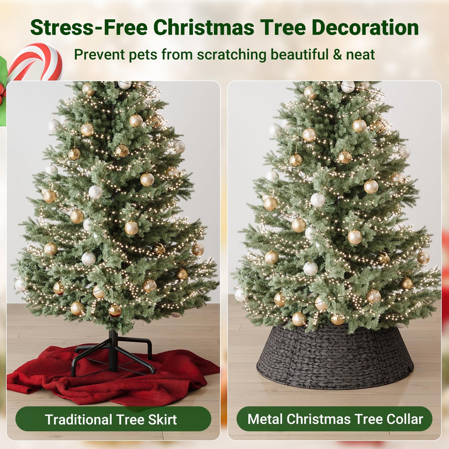 ELYKEN 28-Inch Woven Rattan Christmas Tree Collar, Stylish Hyacinth 5-Piece Tree Skirt for Artificial Trees, Wicker Tree Base Cover with Cord Cut-Out for Home Decor, Living Room Display, Black