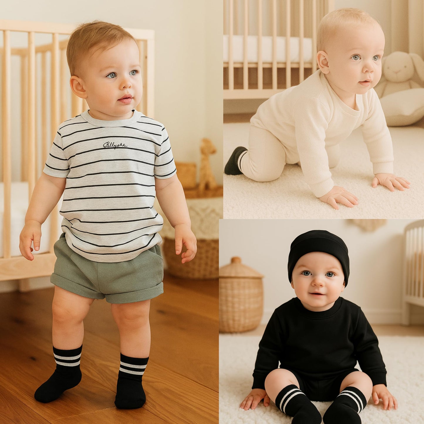 bistyle Baby Grip Ankle Socks 6 Pairs | Newborn Infant Toddlers Socks Organic Cotton | Kids Boys Girls Ankle Socks (as8, age, 2_years, 3_years, Black (Striped))