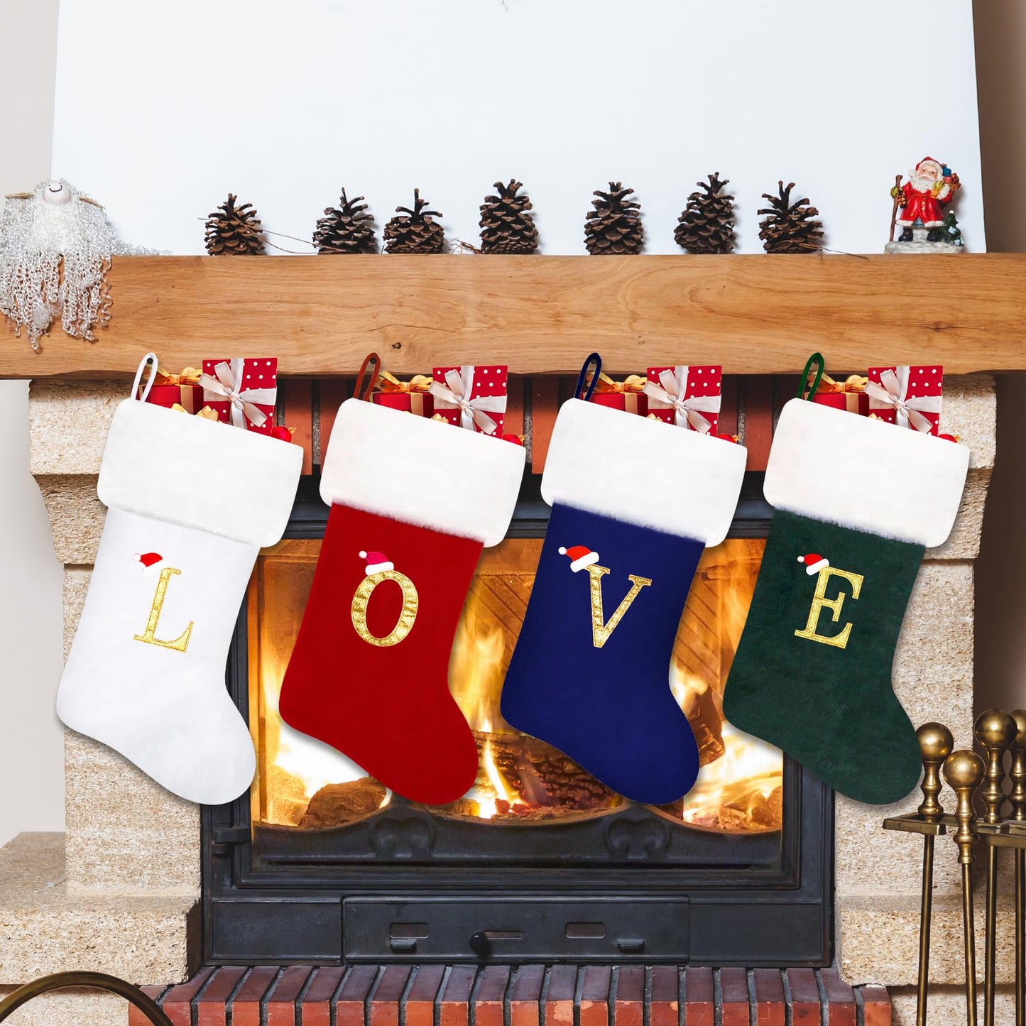 Tokforty 20 Inches Red Velvet with White Super Soft Plush Cuff Monogram Christmas Stockings, Xmas Personalized Embroidered Letter Stockings for Family Holiday Decorations and Xmas Tree Fireplace（K）