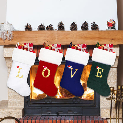 Tokforty 20 Inches Red Velvet with White Super Soft Plush Cuff Monogram Christmas Stockings, Xmas Personalized Embroidered Letter Stockings for Family Holiday Decorations and Xmas Tree Fireplace（K）
