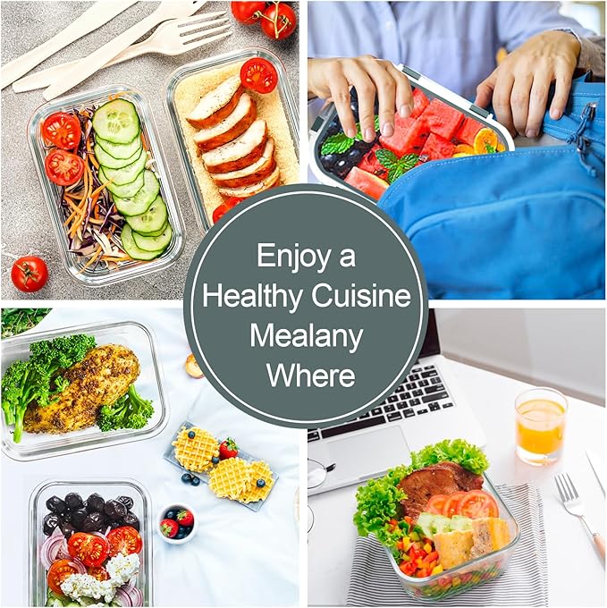 VERONES 10 Pack Glass Meal Prep Containers, Airtight Glass Lunch Containers