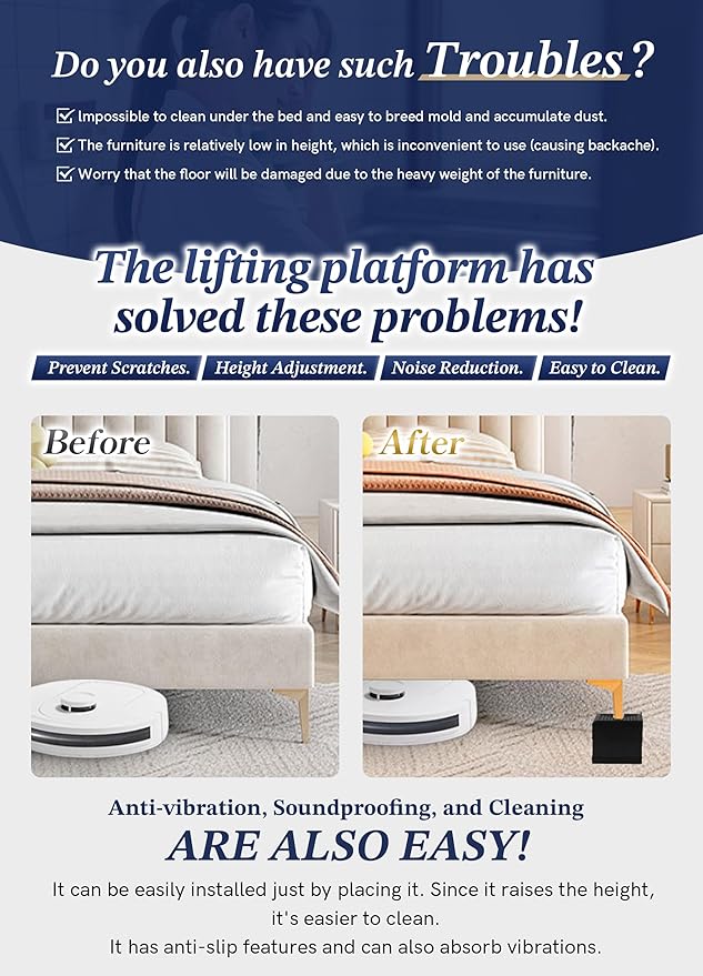 EclatBain Bed Risers Furniture Risers Heavy-Duty Rectangular Adjustable Block 8