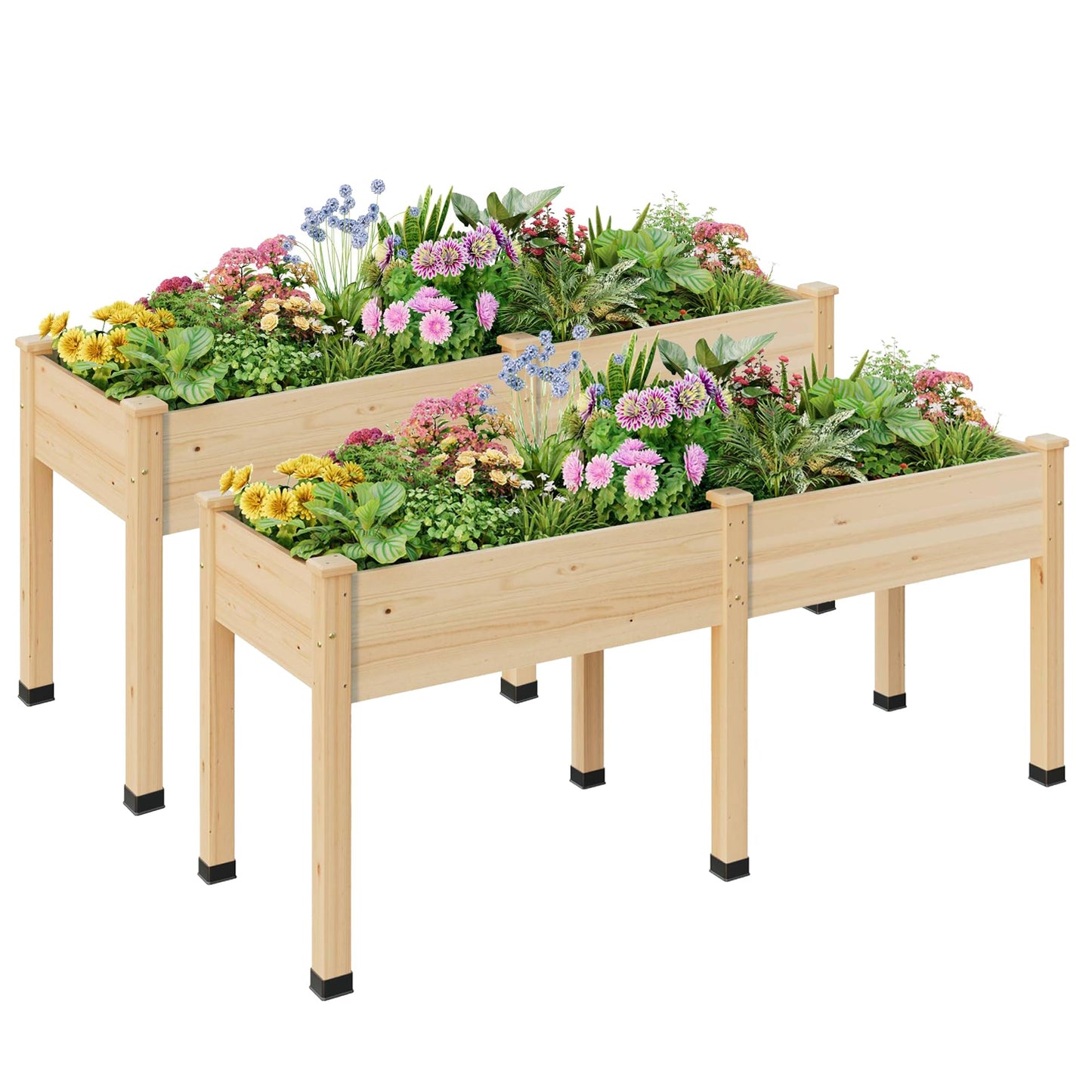 ZIENLIFE Wood Raised Garden Bed, 72x24x30in Elevated Wooden Planter Box with Legs Standing Growing Bed for Backyard, Patio, Balcony with Bed Liner, 200 Pound Capacity 2PCS