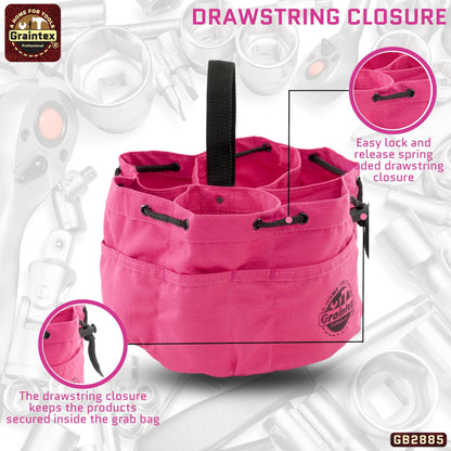 Graintex 18 Pockets Grab Bag Rip-stop Canvas Drawstring Closure, Small Part Organizer Pouch, Small Tools, Screws, Parts, Parachute Tool Bag for Efficient Storage - Pink