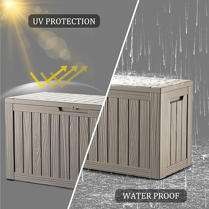 TARKARI 80 Gallon Lockable Resin Deck Box, Waterproof & UV-Resistant Outdoor Storage Box for Outdoor Cushion Storage, Garden Tools & Pool Accessories Storage, Coffee