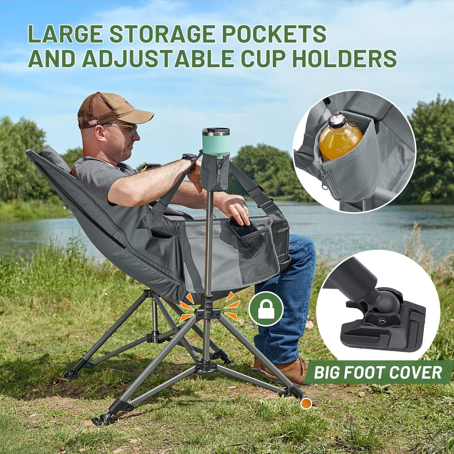 TIMBER RIDGE Hammock Camping Chair, Oversized Swinging Hammock Chair with Adjustable Back and Seat for Outdoor Lawn, Sports, Supports 400lbs, Grey