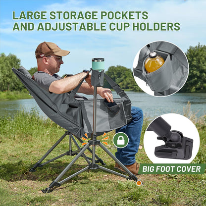 TIMBER RIDGE Hammock Camping Chair, Oversized Swinging Hammock Chair with Adjustable Back and Seat for Outdoor Lawn, Sports, Supports 400lbs, Grey