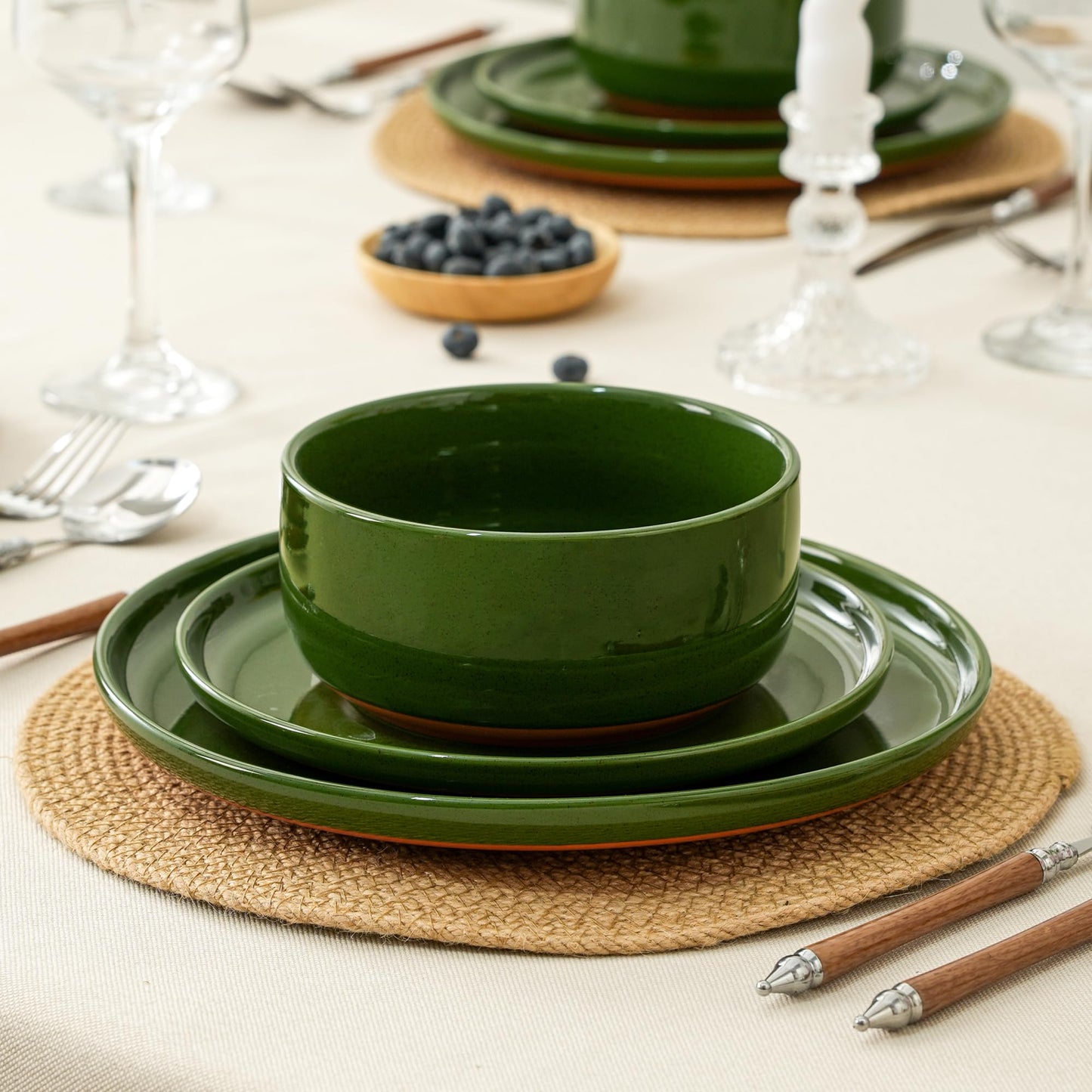 Ruxmirae Stoneware Cereal and Soup Bowls Set of 4, 6-Inch Dual Glaze Ceramic Bowls for Breakfast & Oatmeal, Microwave and Dishwasher Safe, Forest Glaze Green