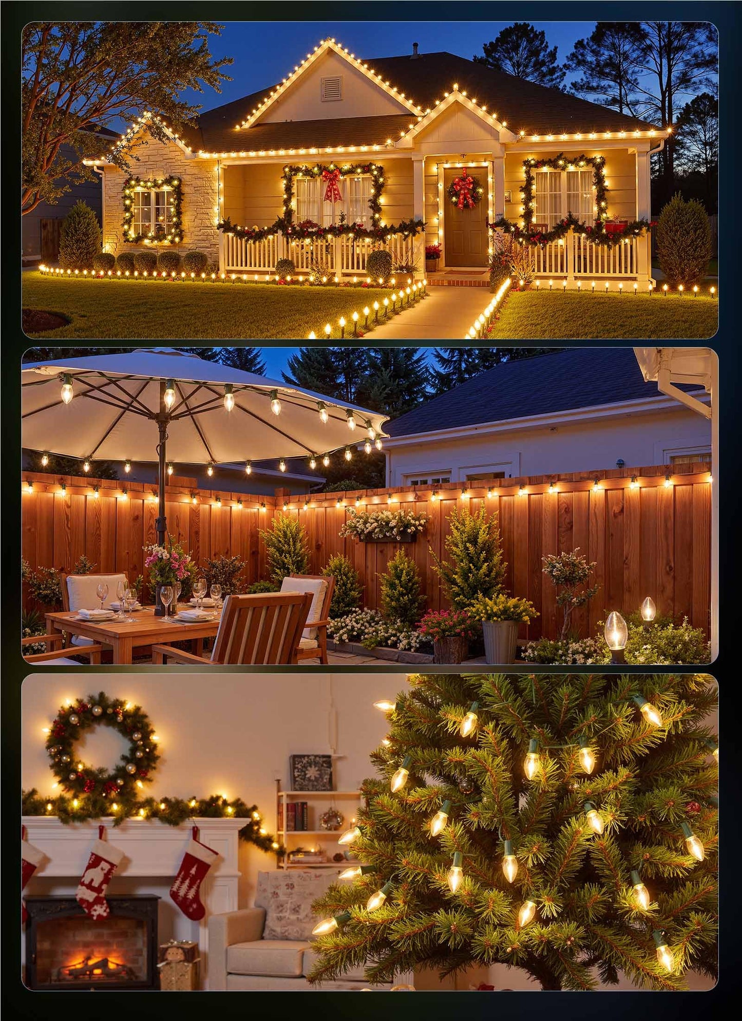 Minetom C9 Clear Christmas String Lights, 25FT 25 Bulbs Bright & Warm Outdoor Christmas Lights, Long Life C9 String Lights for Tree Patio Gazebo Wreath, Green Wire