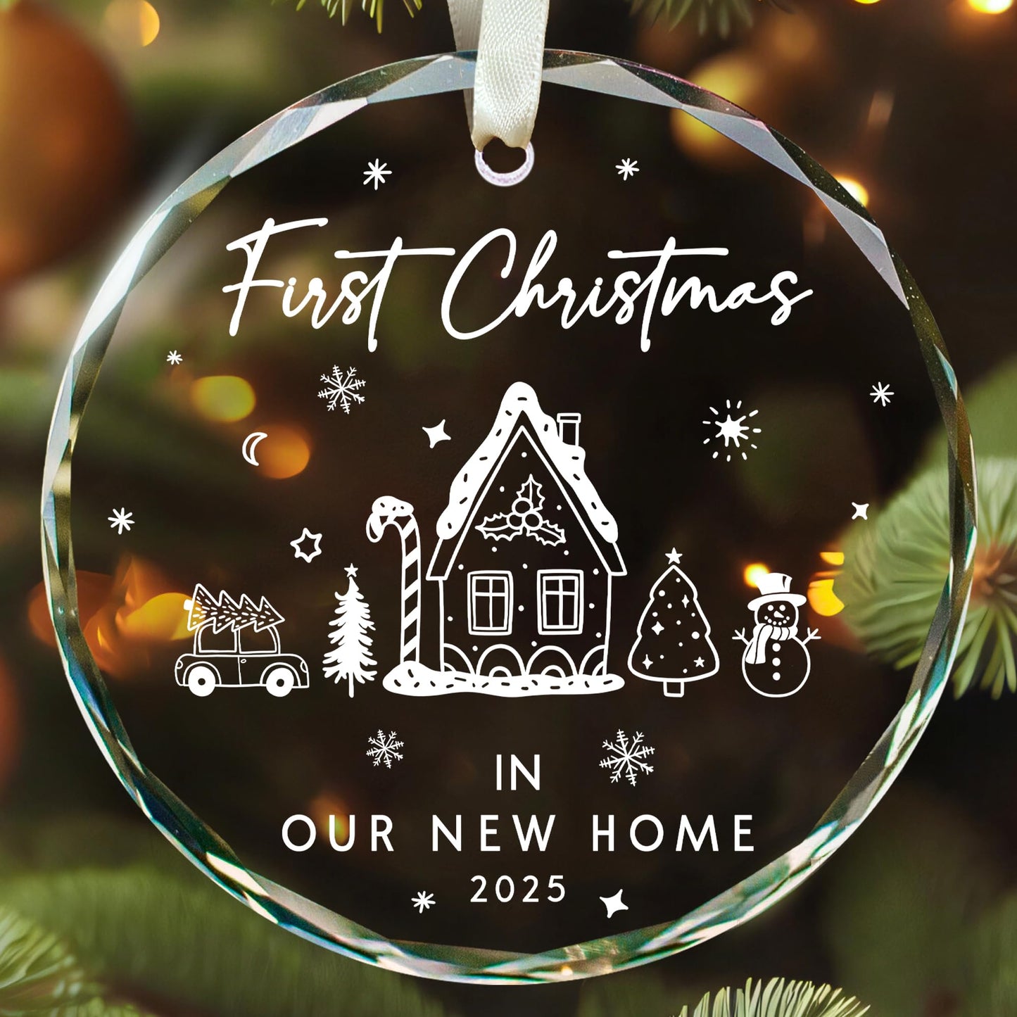 TUMSHANIP New Home Ornament 2025 - First Home Christmas Ornament 2025 - House Warming Gifts New Home - Housewarming Gift Presents for Women, Couple - New House Owners Gift Ideas - Glass Ornament
