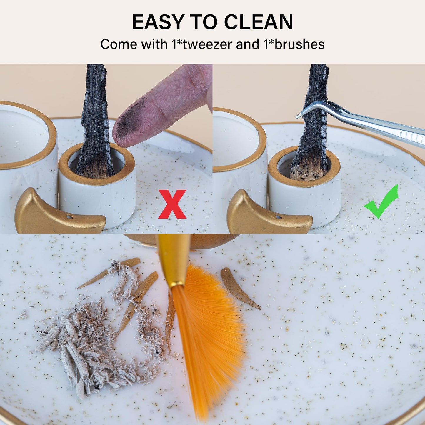 ZenBless Multifunction Incense and Candle Holder for Burning Sage, Palo Santo, Incense Sticks - 5.9" Ceramic Ash Catcher Tray for Meditation Room Home Decor Spritual Gifts (Gold)