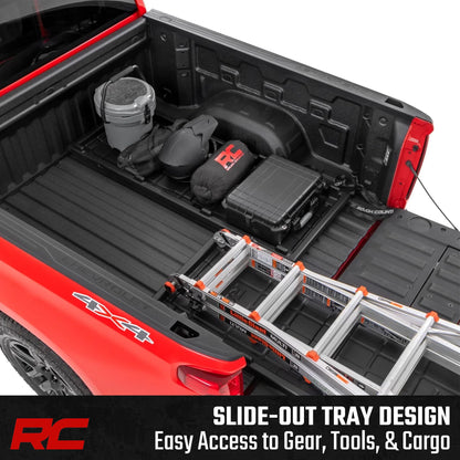 Rough Country Slide-Out Truck Bed Cargo Tray - Organizer for 5'7"+ Beds, Heavy-Duty Polyethylene, UV-Protected, Easy Tailgate Access