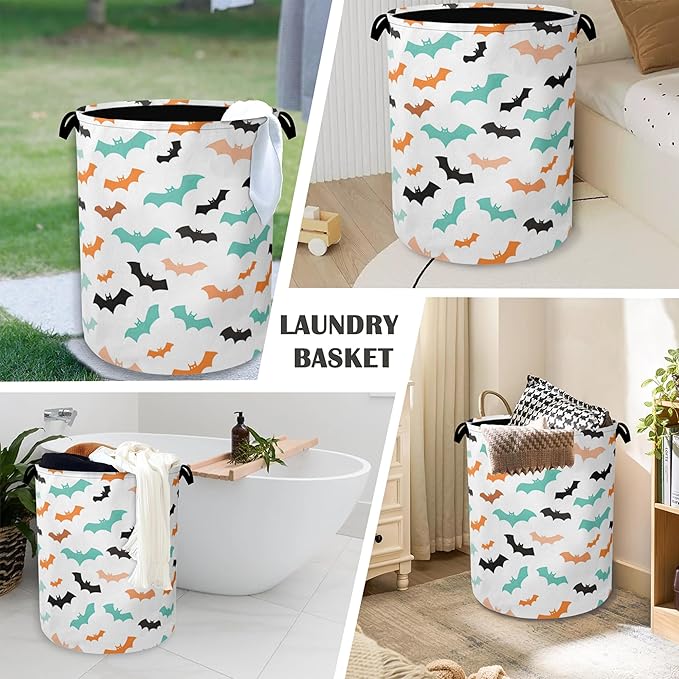 Colorful Bats Laundry Basket, Halloween Foldable