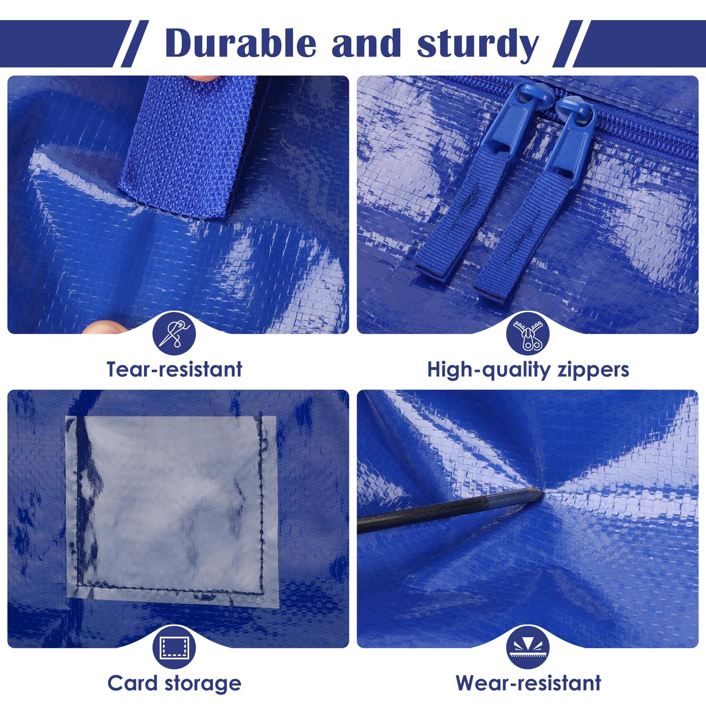 RMOHRO 6 Pack Moving Bags with Full-Open Side Zipper, Extra Large 93L Heavy Duty Waterproof Foldable Storage Totes for College Dorm, Moving & Home Organization,Blue