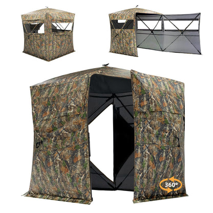 JOMAILIEEL 360 Degree See Through Ground Blinds for Deer and Turkey, Pop Up Deer Blind with Double Doors, Portable Carry Bag and Quiet- Fast Setup