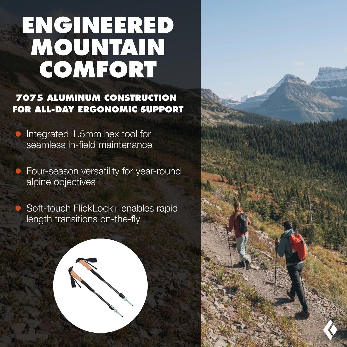 BLACK DIAMOND Pursuit Trekking Poles (Pair) | Natural Cork Grips | FlickLock Adjustable Aluminum Shafts | for Hiking & Backpacking | Charcoal-Foam Green | Medium/Large