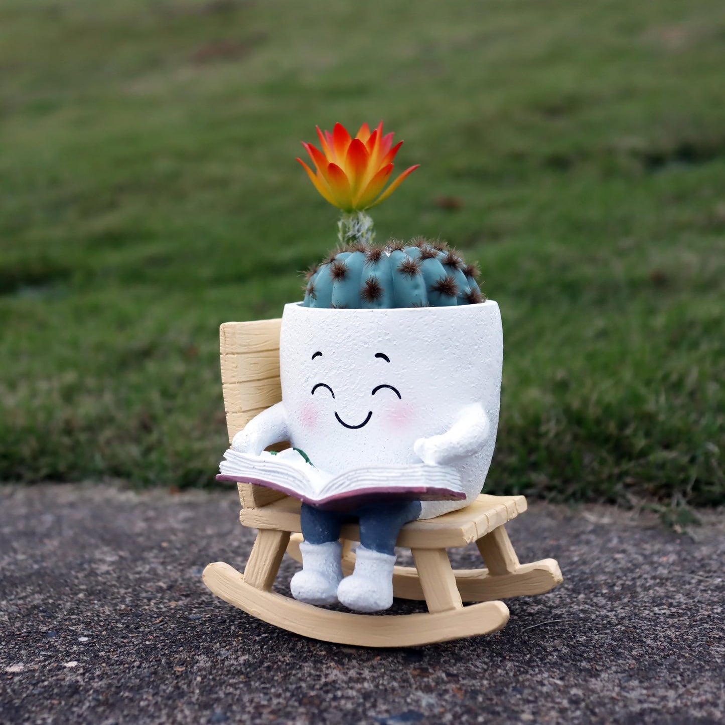 Dolkgy Cute Head Planters Face Pots, Adorable Human Face Planter Reading Books Flower Vase for Indoor Outdoor Plants, Unique Plant Holder Succulent Cactus Pots