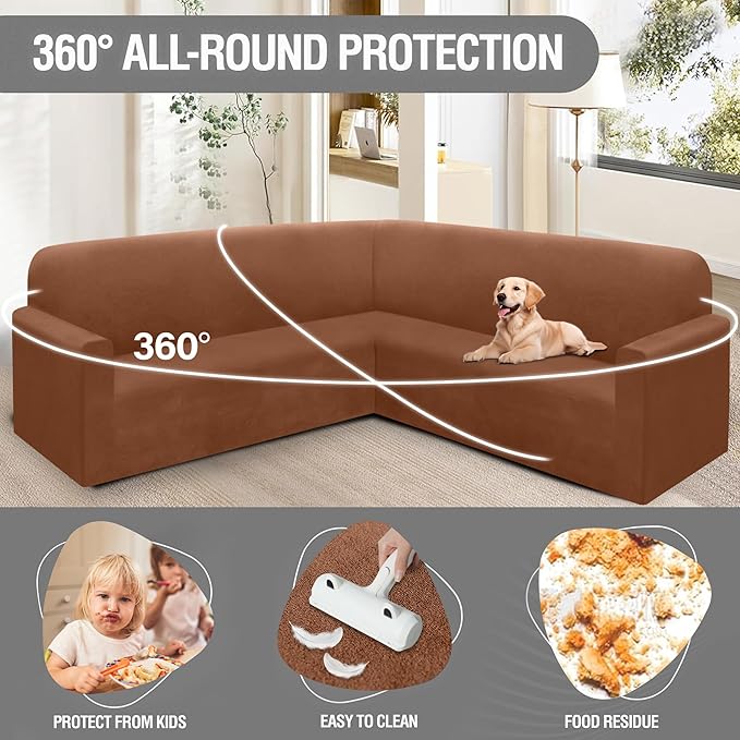 HDCAXKJ Corner Sectional Couch Covers Velvet Stretch L Shape Sofa Cover Soft