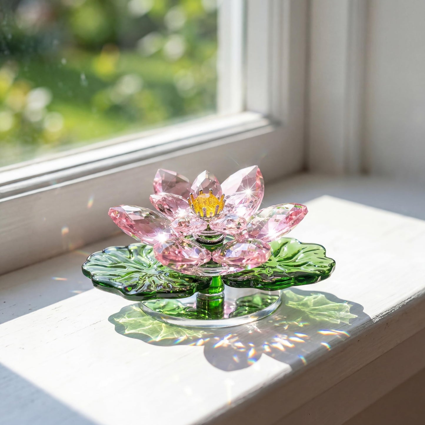 Jowgut Sparkle Crystal Lotus Flower, 4" Hue Reflection Clear Lotus Figurine with Gift Box, Glass Decorative Statue Paperweight Home Art Decor for Collection Table Centrepiece