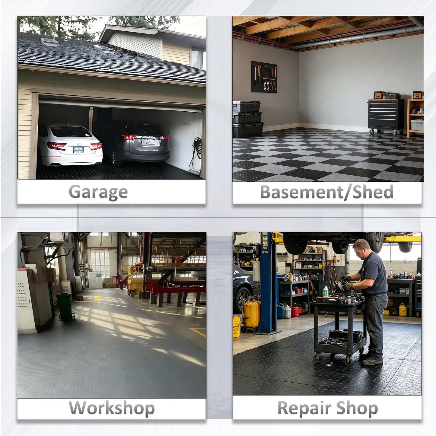 HTWELL Interlocking Garage Floor Tiles,Industrial Heavy-Duty,Non-Slip,Easy Clean,100% Virgin PP Modular Snap Together DIY Flooring for Garage,Basement,Workshop,Tool Sheds(16"x16"x0.71" 22 Pack Gray)