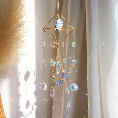 Lapis Lazuli Crystal Suncatcher-Window Hanging Garden Suncatcher Healing Blue Crystal Rainbow Maker Handmade Indoor Outdoor Car Charm Garden Decor