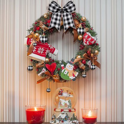 Chuangdi 36 Pcs Christmas Buffalo Plaid Ball Ornament and 12 Pcs Bow - Xmas Tree Hanging Decor for Holiday Farmhouse Party (Black and White, 5.9 Inch and 1 Inch)