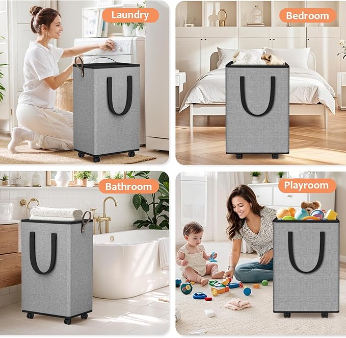 Laundry Basket with Wheels, Collapsible Laundry Baskets, Laundry Hamper with