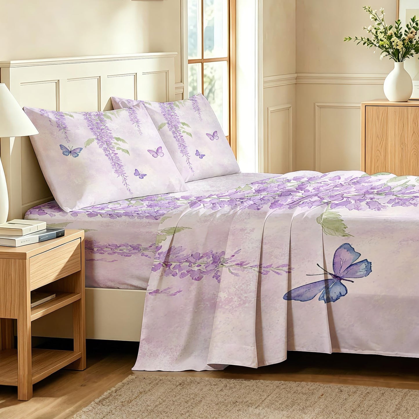 Butterfly Queen Sheet Set Wisteria Flat Fitted Sheet Sets