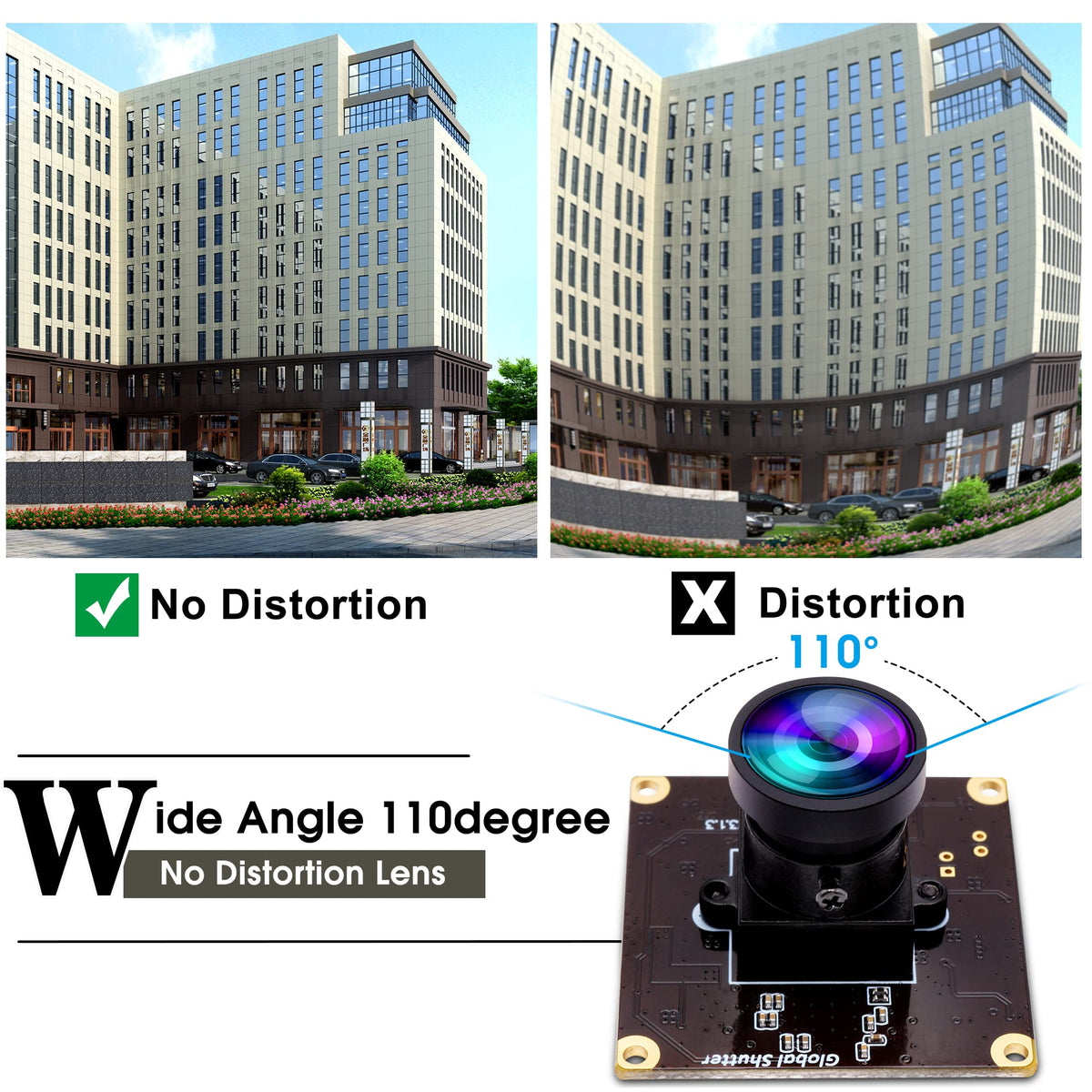 ELP High Speed Wide Angle Global Shutter USB Camera Module for Computer 1080P Mini UVC USB2.0 Webcam Board with 110degree No Distortion Lens AR0234 High Frame 90fps Web PC Camera Board for Laptop