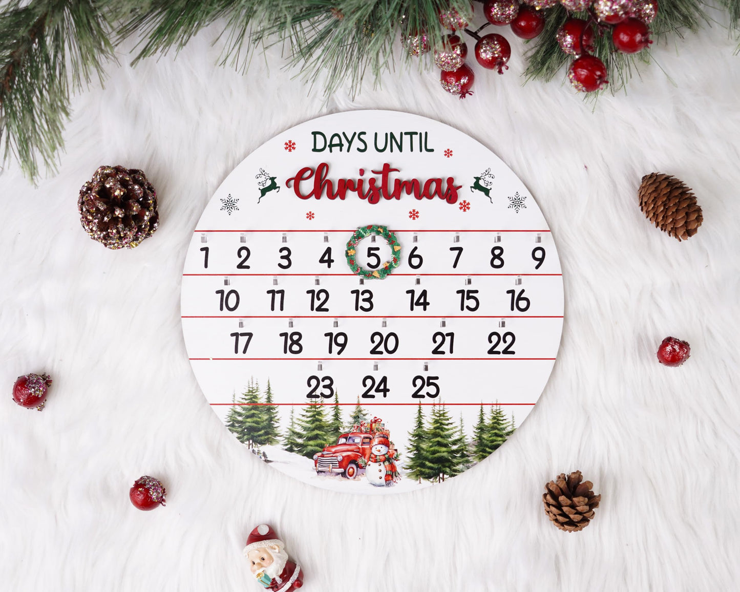 10.5'' Wooden Christmas Countdown Advent Calendar 2025 Day Until Xmas Decorations Wall Hanging Table Home Decor Welcome Door Sign Calendar Number Date Christian Holiday Gift HU-FR11-B