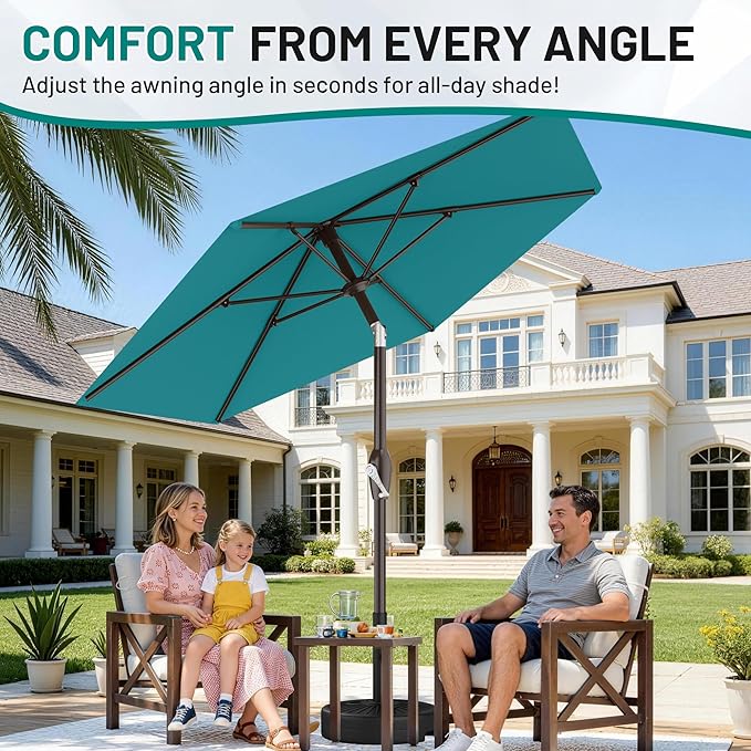 AreShark 7.5FT Patio Umbrella Table Market Umbrella with 6 Sturdy Ribs, Button Tilt/Crank, Heavy-Duty Outdoor Umbrellas for Pool, Deck, Garden and Backyard, Cerulean