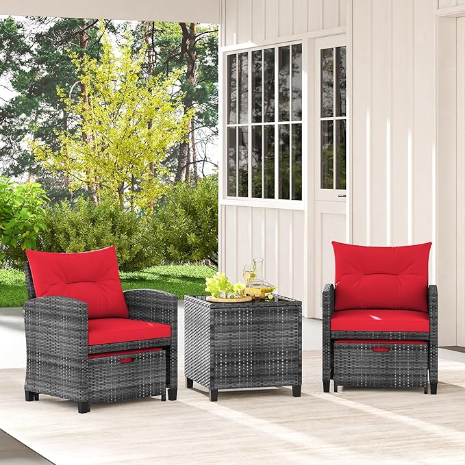 Tangkula 5 Pieces Patio Conversation Set, PE Wicker Rattan Outdoor Furniture Set