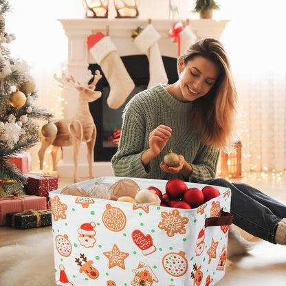 Geelin 3 Pcs Large Christmas Baskets 15 x 11 x 9.5 Inch Empty Xmas Storage Bin with Handles Collapsible Waterproof Extra Big Foldable Gift Basket for Office Home Bedroom Cloth Toy Gift(Vintage)
