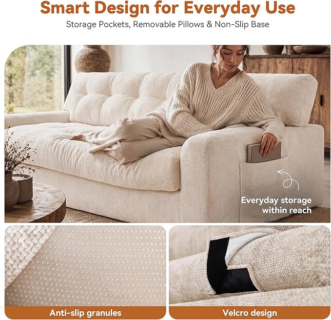 MONVANE 75.6" Convertible 3 Seater Sofa, 2-in-1 Boneless Sleeper Sofa Bed