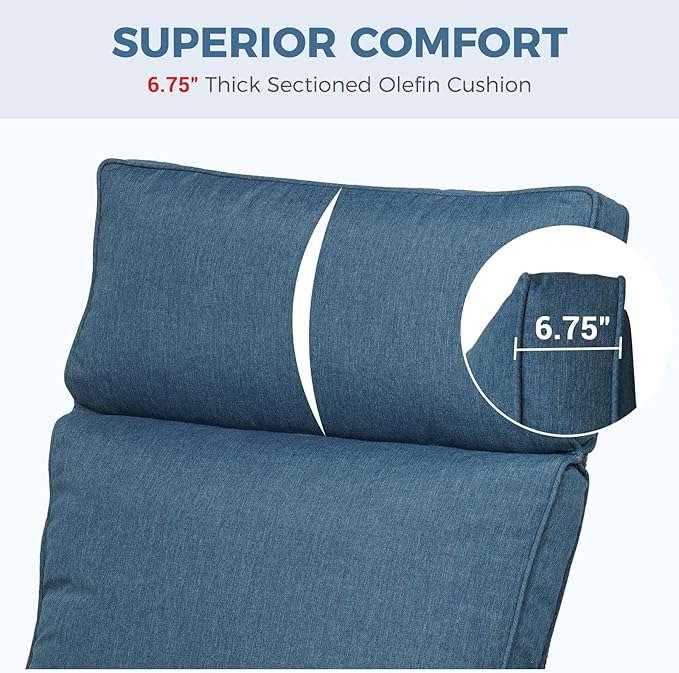 Grand patio Outdoor Recliner with Independent Adjustable Back and Footrest, Air Pump 150° Lay Flat Reclining Chair Removable Olefin Cushion Flip-Up Table Wicker Peacock Blue 1PC