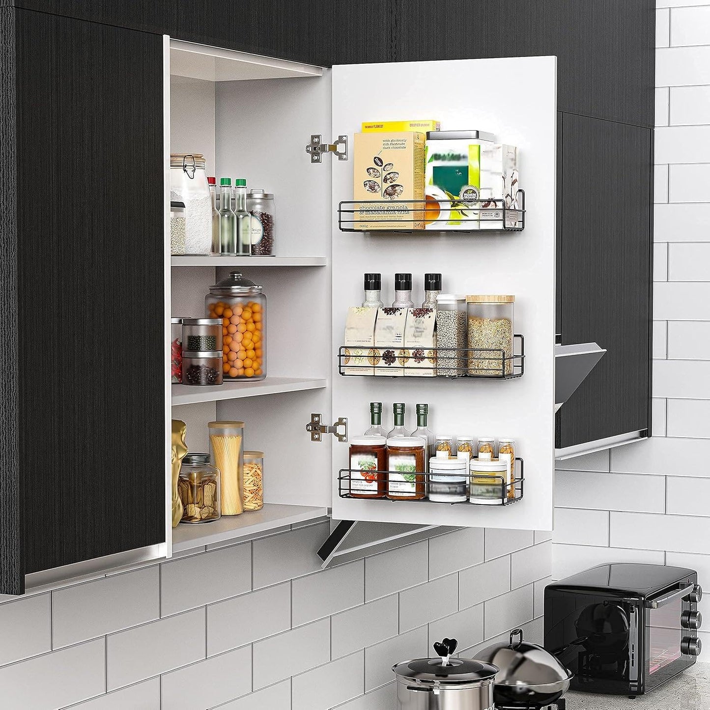 Moforoco Spice Rack Organizer Wall Mount (6Pack), Hanging Black Spice Pantry Organization Storage Shelf, Farmhouse Seasoning Organizer, Flexible Wall Shelves, Kitchen Essentials Home Decor