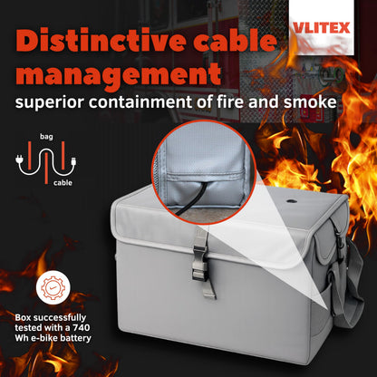 VLITEX Lithium Battery Storage Box XL (Extra Large) | Engineered in Germany | Fireproof E-Fiberglass & Silicone Fabric | Certified Lipo Safe Bag Container
