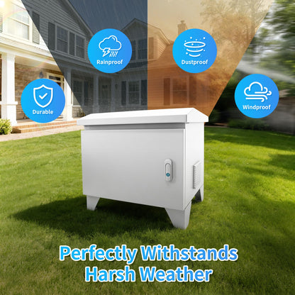 Pond Aerator Weatherproof Outdoor Cabinet, 20"W*15.35"D*18.89"H with Plug Socket and 110V Cooling Fan, Suitable for Pond Aerators and Air Pumps (Light Gray)