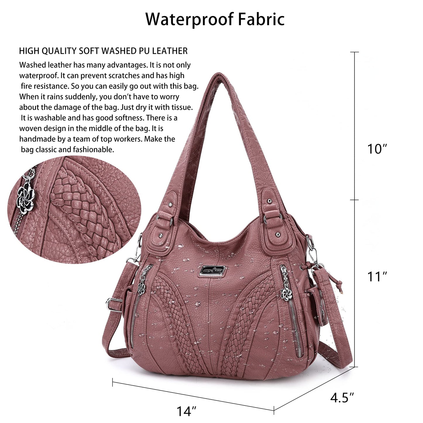 Purses and Handbags Women Fashion Tote Bag Shoulder Bags Top Handle Satchel Purses Washed Synthetic Leather Handbag, 1-1#d.pink, 13.8 * 4.7 * 11.8 inches