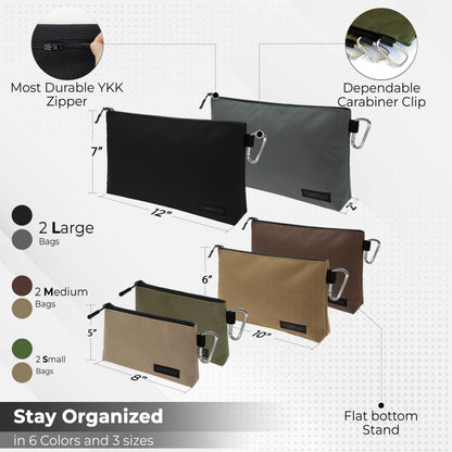COREFLEX Premium Tool Pouch Zipper Bag, Small Tool Bag, Multipurpose Storage pouch, Heavy duty Flat Bottom Tool bag with YKK Zipper (6 pack Combo mixed size)