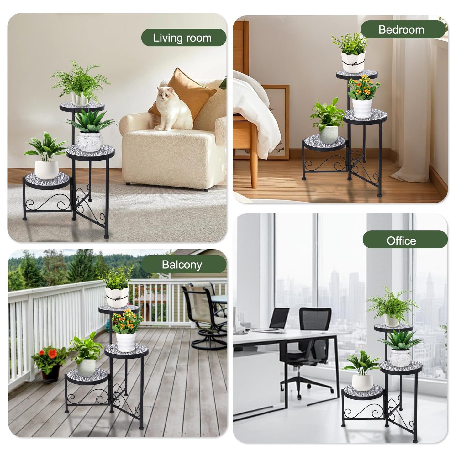 Chonsun 3 Tier Mosaic Plant Stand Foldable Corner Shelf for Indoor Outdoor Tall Plant Holder Display Rack for Patio Balcony Living Room Garden Decor