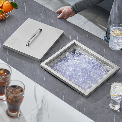 VEVOR Drop in Ice Chest, 14" L x 12" W x 18" H Stainless Steel Ice Cooler, Commercial Ice Bin with Cover, 40 qt Outdoor Kitchen Ice Bar, Drain-Pipe and Drain Plug Included, for Cold Wine Beer