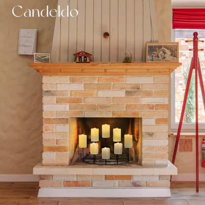 Candeldo Candelabra Fireplace Candle Holder: Black Metal Pillar Candle Holders for Inside Fireplace Mantle Decor Floor Candelabras Table Centerpiece